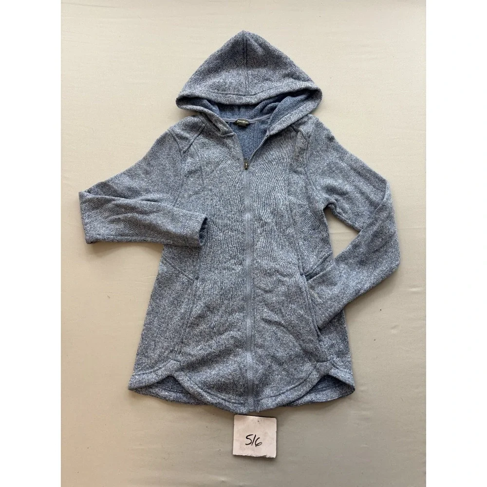 Eddie Bauer Womens Size S Blue Gray Heathered Full Zip Hooded Fleece Jacket